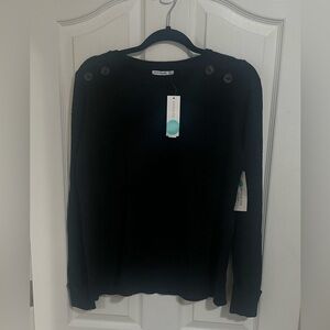 NWT Women’s Pink Clover Stitchfix Crew Neck Button Pullover Charcoal Sweater M.